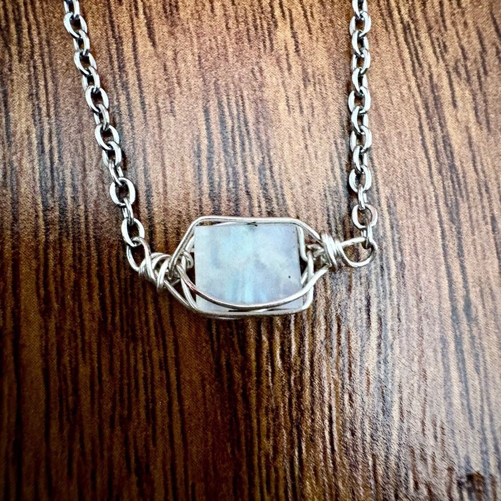 Wire Wrapped Natural Moonstone Choker 14” Long